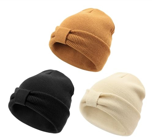 DRESHOW Beanie Baby Vintermössor för Småbarn Mjuk Stickad Unisexmössa för Pojkar och Flickor Varma Mössor med Rosett för 6-36 Månader