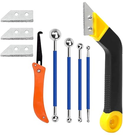 Herramienta de eliminación de juntas – Kit de reparación y acabado para masilla y costuras | Con 3 cuchillas de repuesto para raspador de juntas – para baño ducha y suelo de pared limpieza y