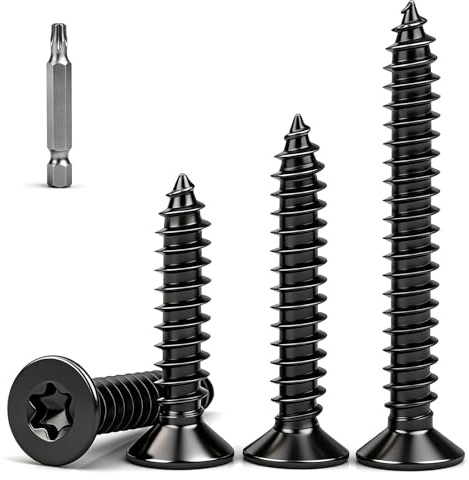 ddckj 110 Stück Holzschrauben Schwarz Senkkopf M4X20mm Holzschrauben Torx Edelstahl A2 V2A Schrauben Akustikpaneele Schwarz Vollgewinde Spanplattenschrauben für Möbelmontage