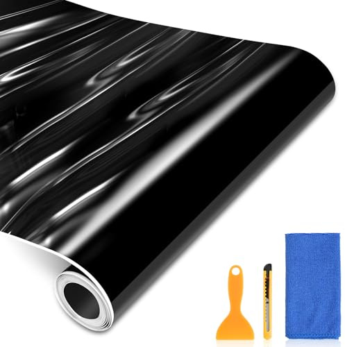 DiULi Pellicola Adhesiva Nera Lucida per Auto Pellicola Protettiva per Interni/Esterni di Auto, Moto, Bici, Moto, Bici (30x152 cm)