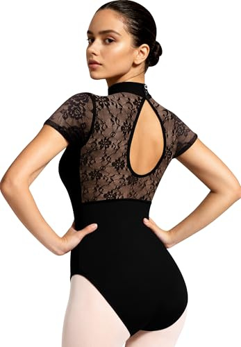DANSHOW Ballett Trikot Damen Spitze Kurzarm und Wassertropfen Rückenausschnitt(257205-06-S)