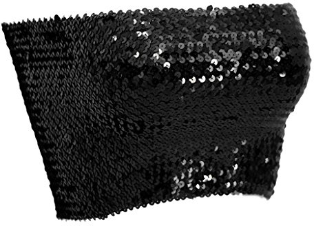 F Fityle Gilet Da Donna Elasticizzato con Fascia sul Petto con Paillettes E Spalle Scoperte, Nero, Taglia unica