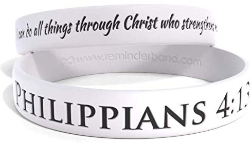 Reminderband - Philippians 4:13 Silicone Bracelet for Women & Men – Reversible Bible Verse Wristband – Christian Rubber Bracelet Motivational Rubber Bracelets White Color, Large Size