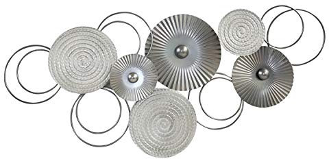 Lifestyle & More Moderne Wanddekoration Wandskulptur Wandbild Kreise silber aus Metall 82x38 cm