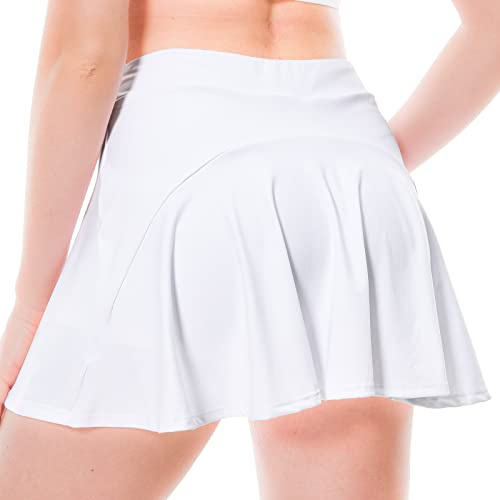 AoToZan Tennis Skirt with Shorts, Pleated Mini Skorts with Pockets for Women Sports Athletic Golf (White, M)