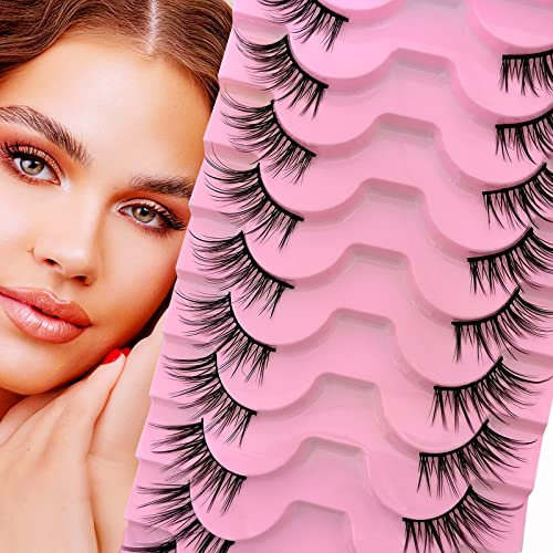 10 Paare Halbe Wimpern Katzenauge, 15mm Kurz Cat eye Künstliche Wimpern Natürlich Look, 1/2 Ecke Falsche Wimpern Set, 3/4 Corner Wimpern Wiederverwendbar Leichte Make-up-Wimpern(06)