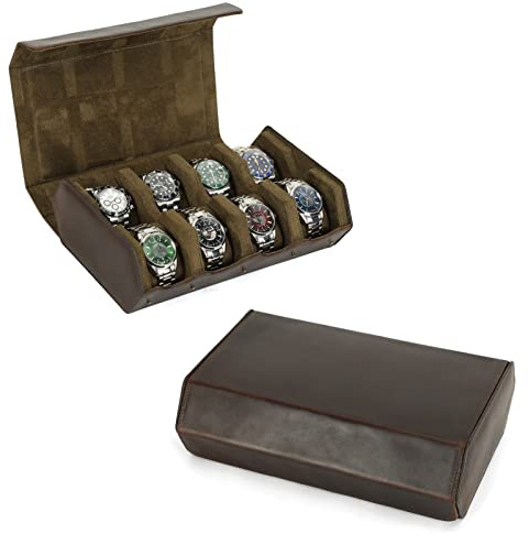 Hiram Watch Storage Case Genuine Leather Hexagon Watch box for 8 Watches Protective Storage Organizer Box for Watches (Coffee)