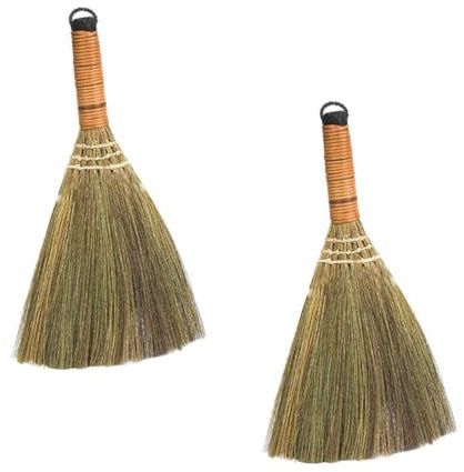 DECHOUS 2 pieces straw broom rice straw broom natural material bristles handmade bamboo dust garden tool for indoor and outdoor cleaning