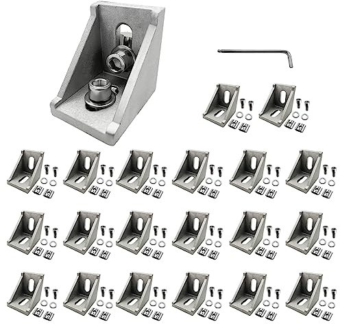 Winkelverbinder 20 Stück Befestigungsmaterial Alu Winkelprofil 40x40 Eckverbinder, Metallwinkel Eckwinkel für Strebenprofil, Montageprofil,DIY-Projekt (4040 Silber(20stk))