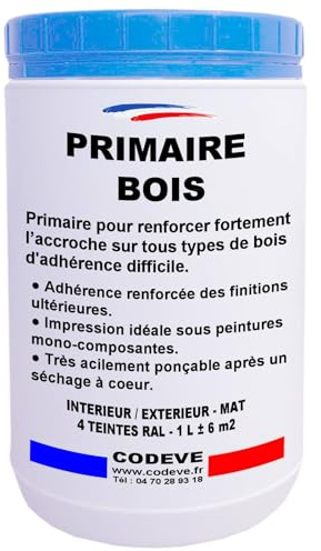 Primaire Bois - Codeve Bois/RAL 7040 - Gris fenêtre - 5L - Intérieur/extérieur - Pour Renforcer L'adhérence Sur Votre Bois Avant Une Finition.