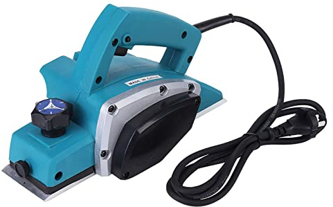 Portable Electric Wood Planer, Handheld Power Tool for Furniture with Contoured Handle, Aluminum Bottom Plate, Self Locking Switch