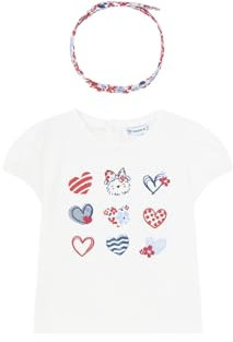 Mayoral Kurzarm T-Shirt mit Haarreif für Baby - Mädchen Weiss-Rot 18 Monate (86cm)