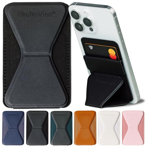 Elite Tech Gear Secure Card Holder for Mobile & Phone Stand - Stick On Phone Card Holder Case Wallet - Magnetic Wallet for iPhone & Android - Black