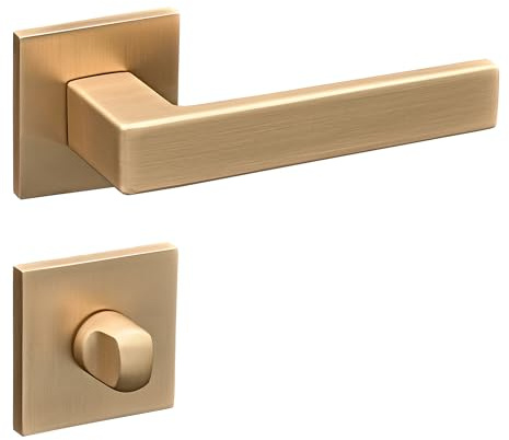 Gavroche Poignée de porte pour porte de salle de bain et WC - Avec fermeture WC - Aspect or mat - Avec rosace carrée en zinc - Pour portes de salle de bain