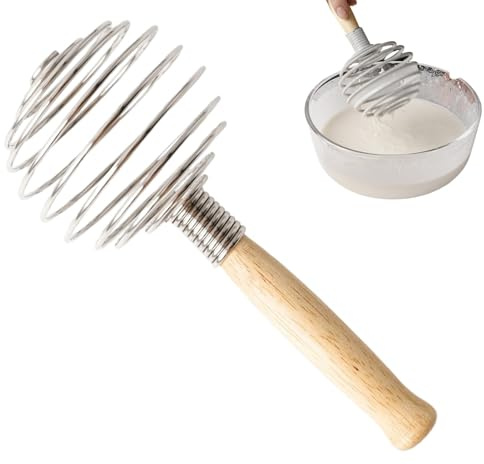 WhiskWiper, frusta per cucinare, frusta in acciaio inox, frusta a spirale con manico in legno, frusta da cucina per compiti di cottura senza sforzo e miscelazione e miscelazione di ricette