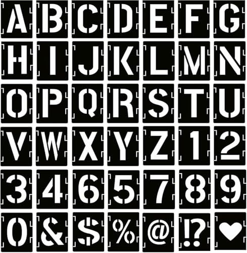 42 Stück Buchstaben Schablone Set, Schwarz Buchstaben Schablone, Sprühschablonen, Kunststoff Alphanumerische Schablonen, Wiederverwendbare Buchstabenschablonen, für Kunst Malerei, Handwerk DIY