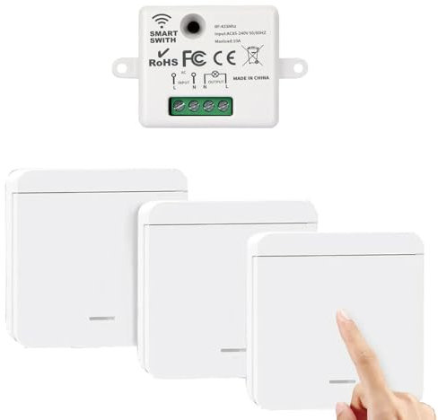 KBIBCK Interruptor Inalambrico, Interruptor de Luz Inalámbrico, Interruptor Wifi, No Requiere Cableado, Pared para Lámpara Interior Alcance 50M Radiotransmisores, Blanco (3)