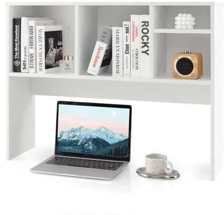 COSTWAY Schreibtischregal, Tischregal mit 4 Fächern, Schreibtisch Aufsatzregal, Bücherregal für Arbeitsplatte, Mehrzweck-Tischorganizer für Schreibtisch, 94 x 25 x 73 cm (Weiß)