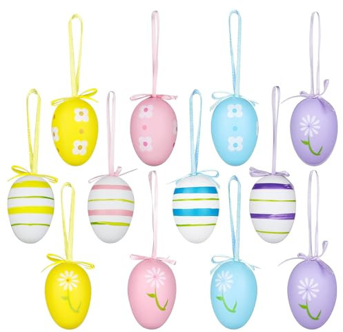 12 Stück Ostereier zum Aufhängen, Ostereier Deko, Ostereier Plastik, Kunststoff für Ostern, Einzigartig für Draußen und Innen Deko aus Kunststoff zum Aufhängen, Osterstrauchdeko Dekorationsset