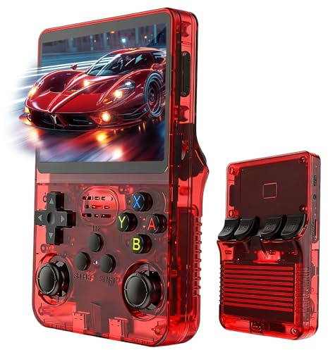 R36s - Console da gioco portatile retrò con display da 3,5 pollici, scheda TF da 64 GB e 15.000 giochi classici, console portatile R36s (rosso)