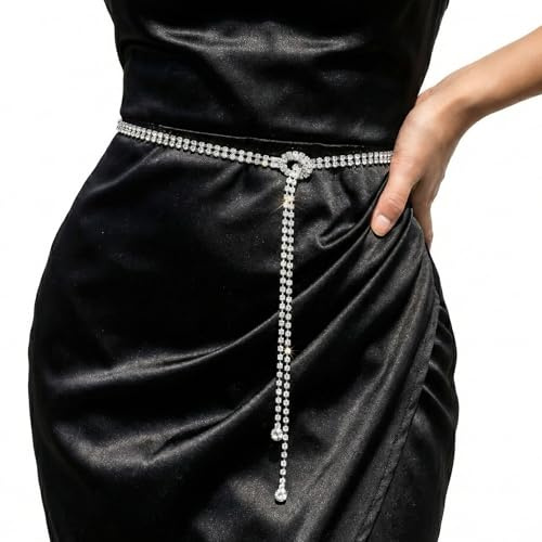 Tucnoeu Glittrande bälten för kvinnor, strassbälten, silver, mode, glitter, kedjebälte elastiskt tunt midjebälte för kvinnor för bröllopsfest