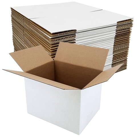 40 Pack 8x6x6 Inches Small Shipping Boxes, White Corrugated Cardboard Box for Packaging Small Business, Mailing and Moving