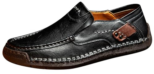 Scarpe Casual da Esterno da Uomo Fatte a Mano in Stile Coppia Scarpe Piatte in Pelle Un Piede Primavera Low Top Plus Large SizeLeFu Pelle Bovina (Black, 41)