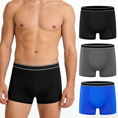 3 Pack Washable Incontinence Pants for Men, Upgraded 200mL Absorbency - L | Mens Reusable Cotton Boxers Shorts with Front-to-Back Absorbent Protective Pads, Leakproof Underwear Trunks Odor Control