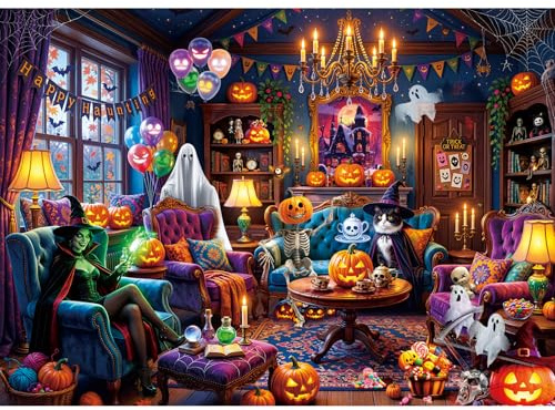 HUADADA Jigsaw Puzzles for Adults 1000-Halloween Party | Gifts for men women,Family Games,Eco matte oil print,eye strain relief,tight puzzle piece fit,vibrant colours