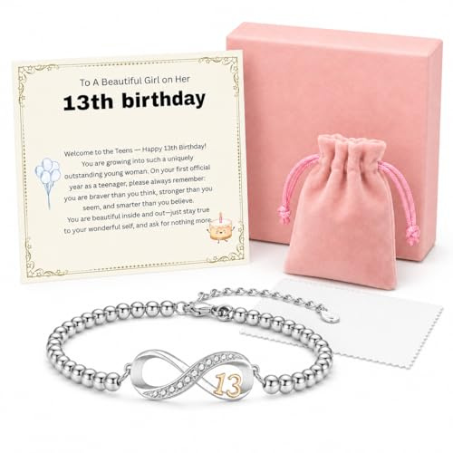 ZHuiYueyi 13th Birthday Gifts for Girls, Bracelet With Card and Box, Happy 13 Year Old, Presents Ideas for Teenage, Cool Cute Stuff for Teen Girl, Perfect for Granddaughter,Teenager Daughter