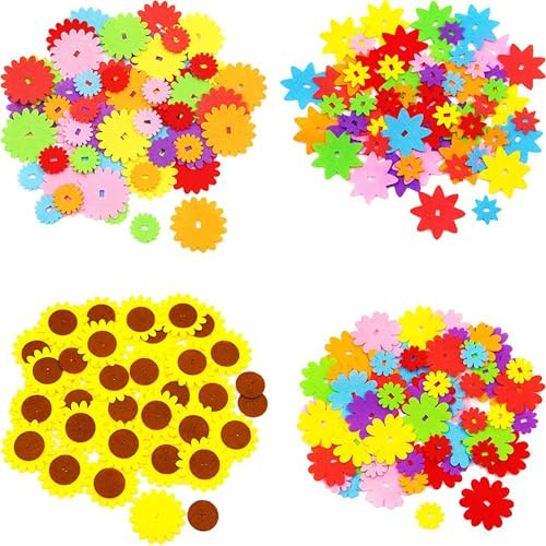 Carykon, Fiori in feltro per decorazioni fai da te, 240 pezzi, 4 stili, colori assortiti
