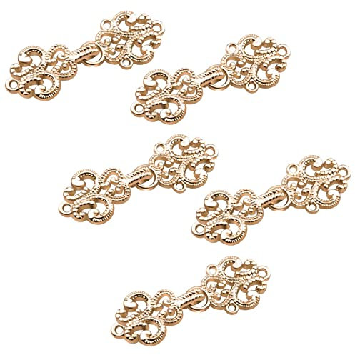 WANDIC Clips de rebeca de 5 pares de clips de capa de flores huecas de la vendimia para coser ganchos y ojos Cardigan Clip de capa de cierre de cierre de cremallera para suéter chal, oro claro