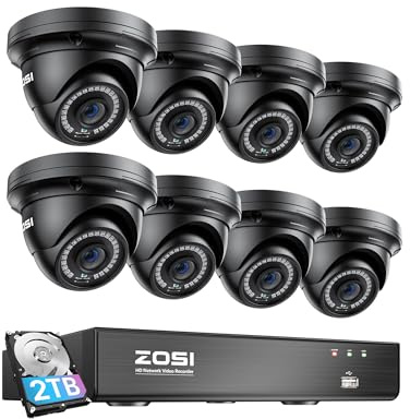 ZOSI 8 Channel 8MP 4K PoE Home Security Camera System Outdoor, 8 x Wired 5MP(3K) Dome IP Cameras, 8CH PoE NVR (16CH Expandable) with 2TB HDD for 24/7 Recording, Motion Detection, Remote Control