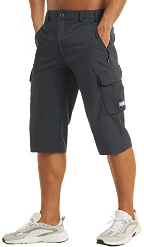 MAGCOMSEN Gym Shorts for Men with Pockets Hiking Shorts Loose Fit Cargo Shorts Fishing Long Shorts Mens Casual Shorts Tactical Shorts Dark Grey
