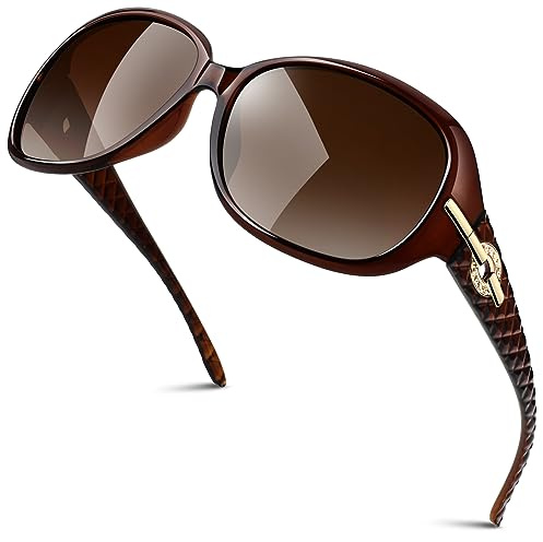 GQUEEN Occhiali da Sole da Donna Polarizzati Grandi Retrò Guida Occhiali Vogue Protezione UV400,Marrone Portafoto Marrone Lucido Lente