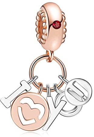 Annmors Rosegold Buchstaben Ich liebe dich Charms für Armband 925 Sterling Silber Anhänger mit Kubischem Zirkon