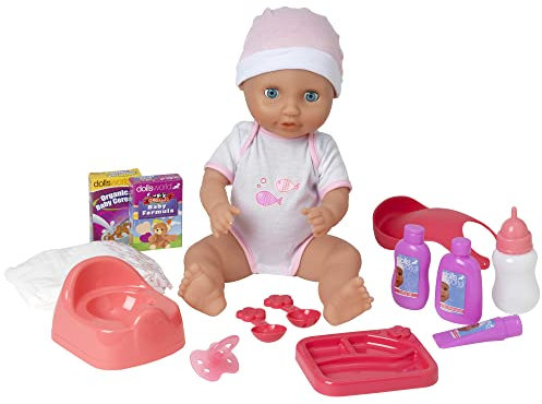 DOLLSWORLD CLASSIC from Peterkin | Baby Dribbles Doll Playset | 38cm drink and wet doll with sleeping eyes, deluxe outfit and accessories | Dolls & Accessories | Ages 3+
