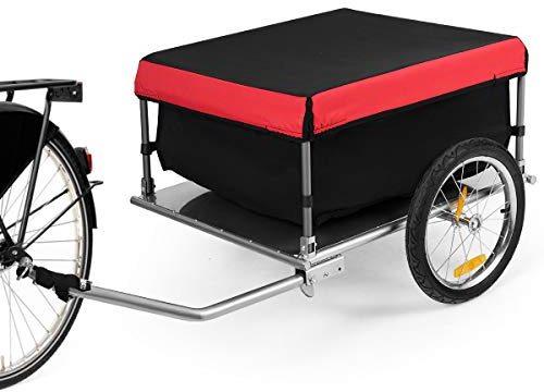 IRONMAX Bike Cargo Trailer, Folding Wagon Cart with 16'' Wheels & Waterproof Cover, Heavy Duty Bicycle Trailer Cargo Carrier w/Hitch, Bike Storage Cart for Hauling Groceries, Luggage, Tools