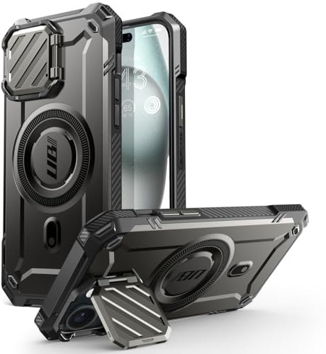SUPCASE Coque pour iPhone 15 Magnétique avec Protecteur Caméra Support Réglable [MagSafe Compatible] [Mag XT] Robuste avec Béquille Intégrée Protection pour iPhone 15/ iPhone 14/ iPhone 13, Noir