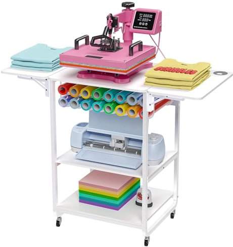 Crafit beweglicher Hitzepressetisch, faltbarer Ständer für Transfermaschinen mit Vinylrollenhalter, zusammenklappbarer robuster Arbeitstisch für Sublimation, T-Shirts und Kappen-Hitzetransferprojekte