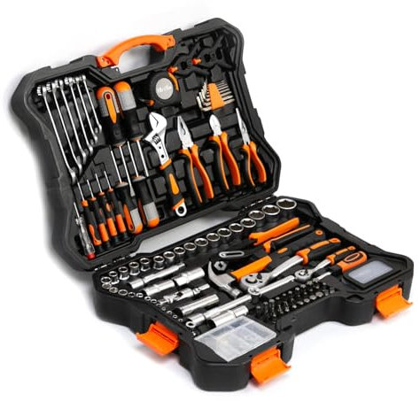 MBI - Mallette à outils composée de 105-196 pièces, kit d'outils pratiques, boîte à outils, ensemble d'outils professionnels complets, ensemble d'outils pour la maison ou l'atelier (196 pièces)