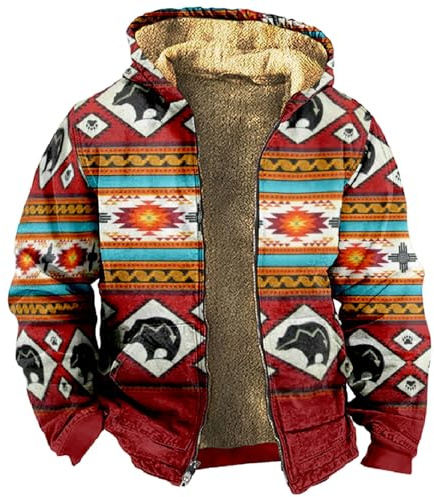 Felpa Con Zip e Cappuccio Uomo - Stampa Etnica Occidentale Vintage - Tuta Da Lavoro Monouso - Leggera - Gialla Bimbo - Rosa - Nera C
