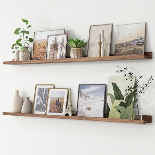 FLYJOE Picture Ledge Shelf, Floating Shelves Set of 2, 56 Inches Long Large Nursery Book Shelves for Toys Storage, Kids Bookshelf Wall Mounted for Living Room Bedroom Decor Books Photo Frames, Walnut