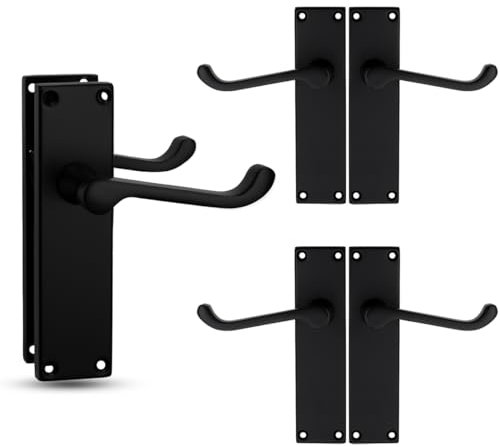 Bwintech 3 Sets Matt Black Victorian Lever on Plate, Latch Furniture, Backplate Door Handles,Suitable for Wooden Doors