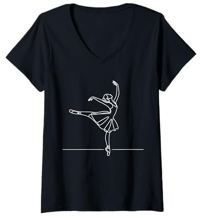 Mujer Ballet Con Bailarina De Dibujo De Arte De Camiseta Cuello V