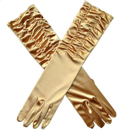 Uposao Damen Satin Falten Lang Handschuhe Elastische Handschuhe Elegante Brauthandschuhe Abendhandschuhe Damen Kostüm Zubehör Fasching Party Kostüm Accessoires