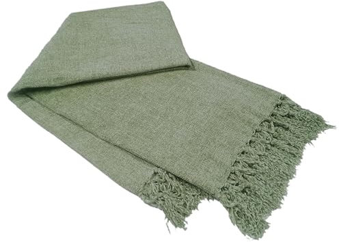 Olivia Rocco Chenille Throw Blanket with Tassels for Couch Sofa Chair Bed Home Decoration Soft Warm Cosy Knit Blanket Gift, Sage Green 130 x 170 cm