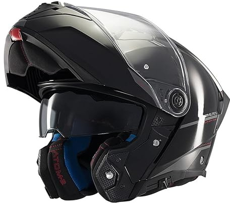 MT Helmets Casco Modular Atom 2 Negro Brillo 22.06 con Gafas Solar Casco Unisex Homologacion P/J (L 59/60)