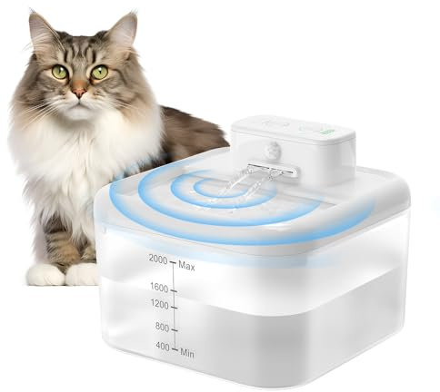 RUXAN Fuente para Gatos 2L 2200mAh Fuente Gatos Automatico con Sensor de Movimiento, Dispensador de Agua para Gato Inalámbrico con Ventana de Nivel de Agua Súper Silenciosa para Gatito y Perros