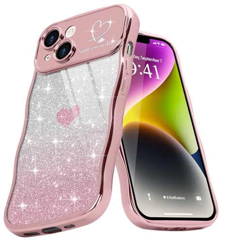 Teageo for iPhone 14 Case for Women Girls Cute Curly Wavy Frame, Pink